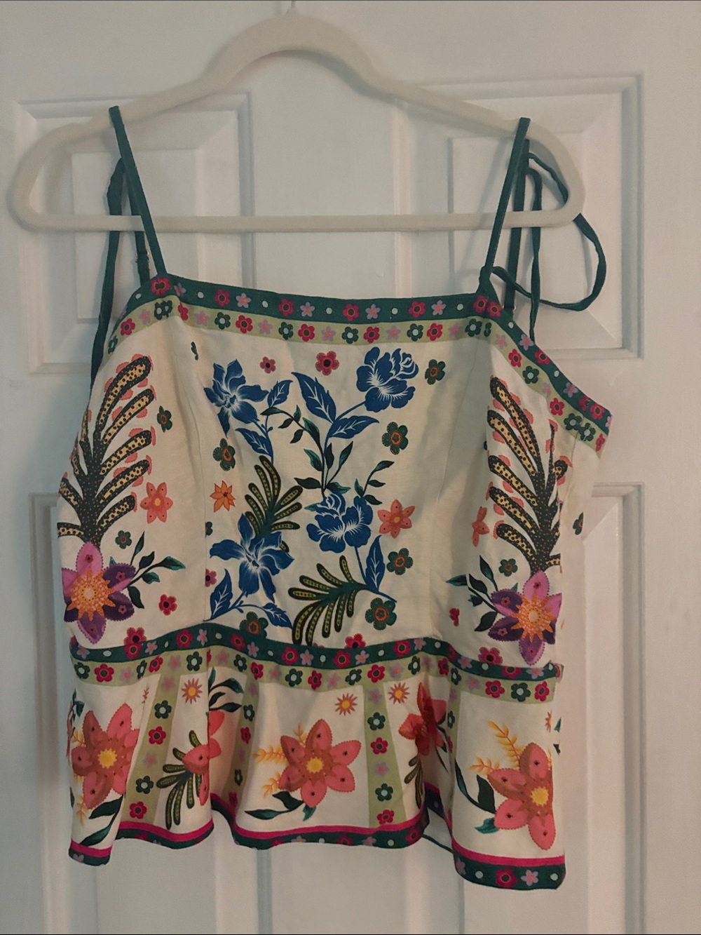 Girls Cream Floral Embroidered Peplum Tank Top